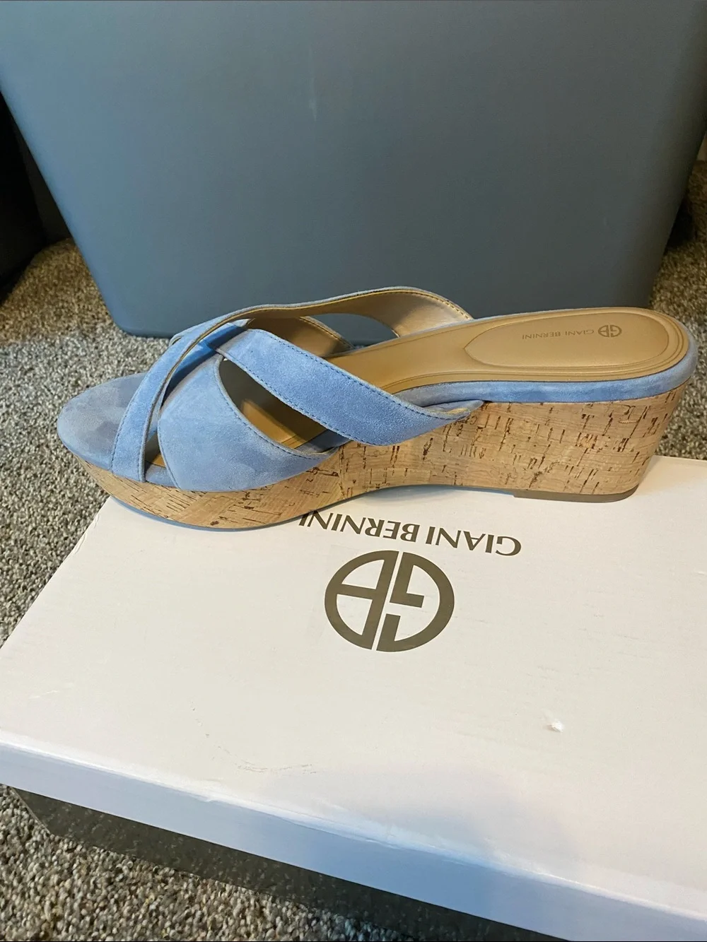 Gianni Bini Light Blue Suede Crisscross Wedge Sandals